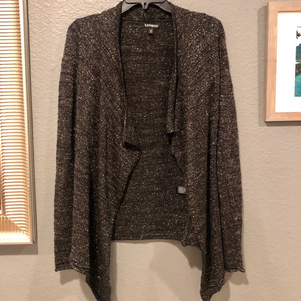Express Gold Shimmer Long Cardigan XS